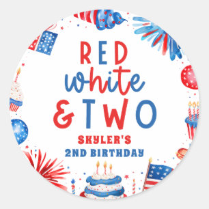 Rood, Wit & Twee 4 juli 2 Verjaardagsfeest Ronde Sticker