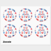 Rood, Wit & Twee 4 juli 2 Verjaardagsfeest Ronde Sticker (Vel)