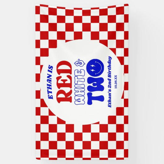 Rood Wit & Twee 4 juli 2 Verjaardagsfeest Spandoek (Verticaal)