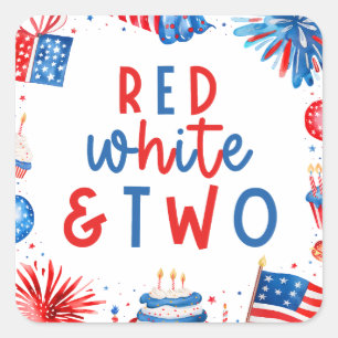 Rood, Wit & Twee 4 juli 2 Verjaardagsfeest Vierkante Sticker