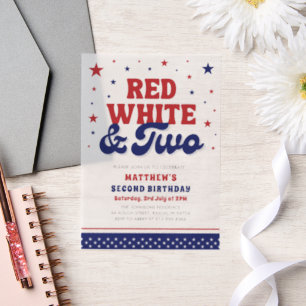 Rood, Wit & Twee 4 juli 2e verjaardagsfeestje Vellum Uitnodigingen