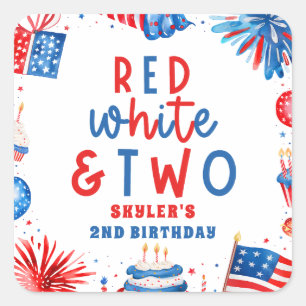 Rood, Wit & Twee 4 juli 2e verjaardagsfeestje Vierkante Sticker