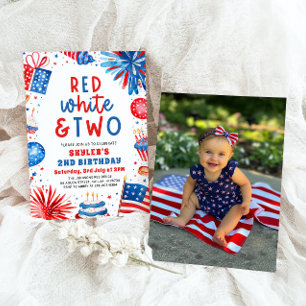 Rood, Wit & Twee 4th Juli 2nd Foto Verjaardagsfees Kaart