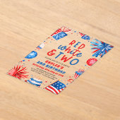 Rood, Wit & Twee 4th Juli 2nd Verjaardagsfeest Acryl Uitnodigingen (Laagn)