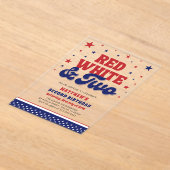 Rood, Wit & Twee 4th Juli 2nd Verjaardagsfeest Acryl Uitnodigingen (Laagn)