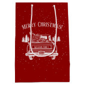 rood wit vrachtwagen vrolijk kerstfeest medium cadeauzakje (Achterkant)