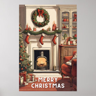 Rood wit Vrolijk kerstfeest merriest modern Poster