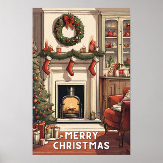 Rood wit Vrolijk kerstfeest  merriest modern Poster