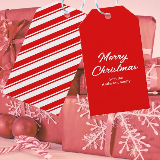 Rood Wit Vrolijk Kerstmis Aangepaste Naam Cadeaulabel