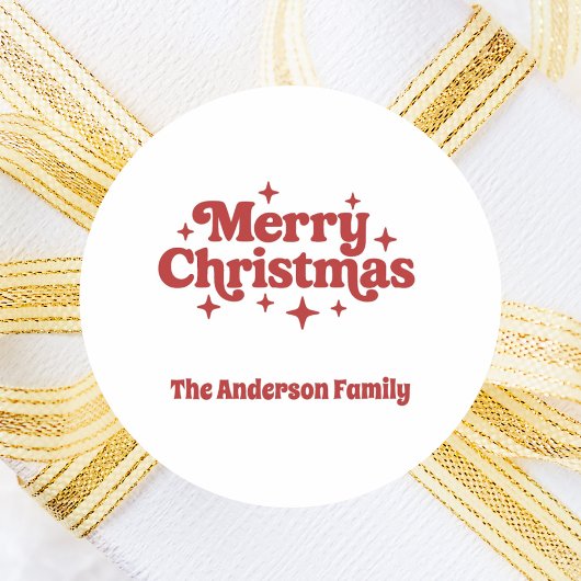 Rood wit Vrolijk Kerstplezier Ronde Sticker