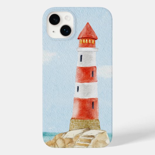 Rood wit vuurtoren stenen zand waterverf Case-Mate iPhone case (Achterkant)