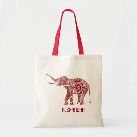 Rood & Wit wervelt Olifant Monogram Tote Bag (Voorkant)