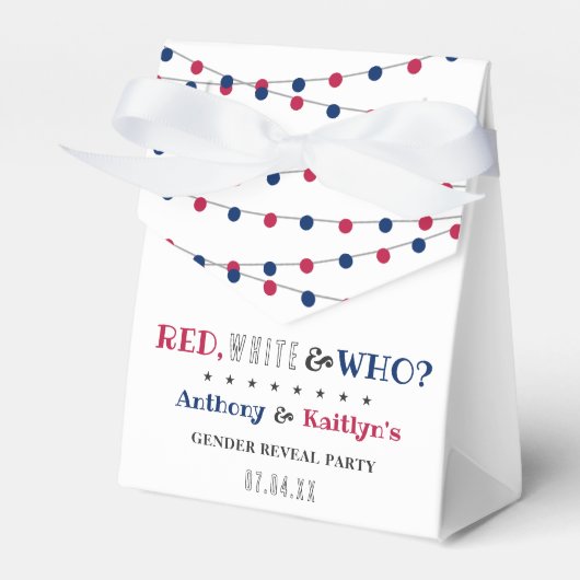 Rood, Wit & Wie? 4 juli Geslacht onthullen Partij Bedankdoosjes (Voorkant Zijde)