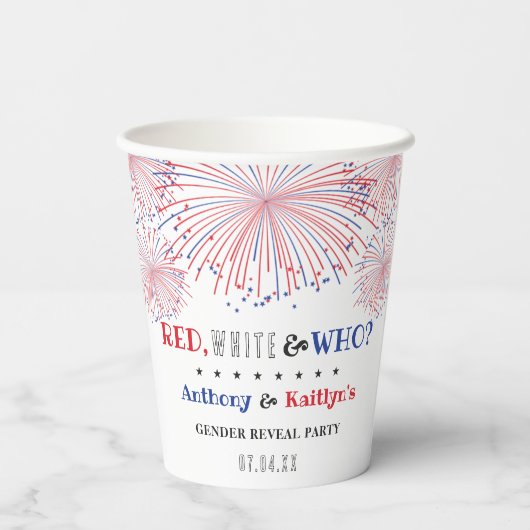 Rood, Wit & Wie? 4 juli Geslacht onthullen Partij Papieren Bekers (Achterkant)