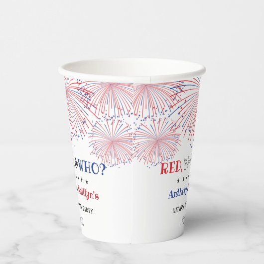 Rood, Wit & Wie? 4 juli Geslacht onthullen Partij Papieren Bekers (Rechts)