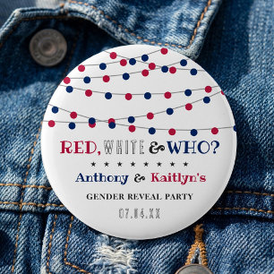 Rood, Wit & Wie? 4 juli Geslacht onthullen Partij Ronde Button 5,7 Cm