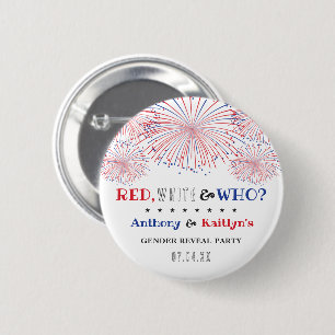 Rood, Wit & Wie? 4 juli Geslacht onthullen Partij Ronde Button 5,7 Cm