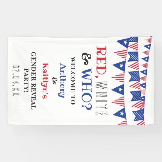 Rood, Wit & Wie? 4 juli Geslacht onthullen Partij Spandoek (Horizontaal)