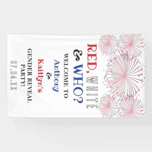 Rood, Wit & Wie? 4 juli Geslacht onthullen Partij Spandoek (Horizontaal)