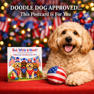 Rood Wit & Woof Patriottische Doodle Hond 4 juli  Feestdagenkaart