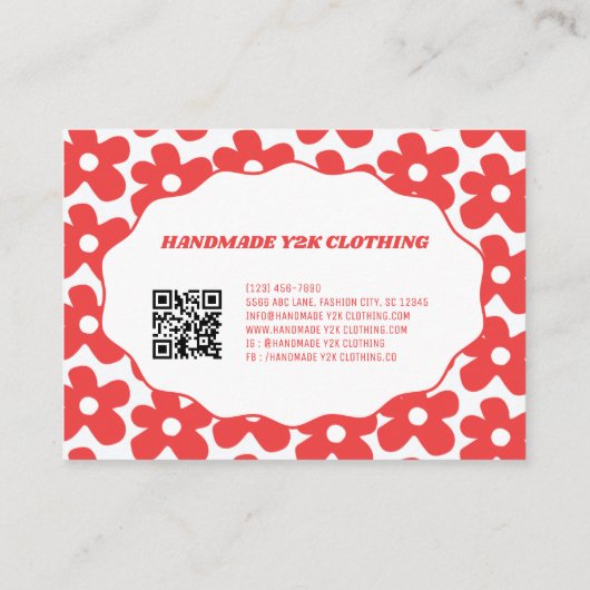 Rood Wit Y2K Bloem Handgemaakte Kleding Visitekaartje (Achterkant)