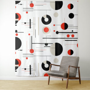 Rood wit zwart bauhaus geometrische vormen op wit wandkleed