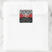 Rood Wit Zwart Damask, Harten 1,5"Sq. Sticker (Tas)