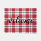 Rood wit & zwart geruite welkomstflanel deurmat (Voorkant)