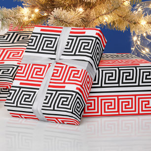 Rood Wit Zwart Grieks Key Fret Patroon Ontwerp Cadeaupapier