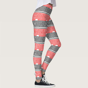 Rood Wit Zwart Grieks Key Fret Patroon Ontwerp Leggings