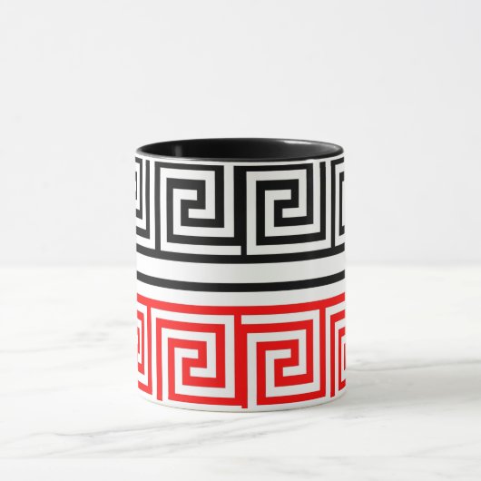 Rood Wit Zwart Grieks Key Fret Patroon Ontwerp Mok (Midden)