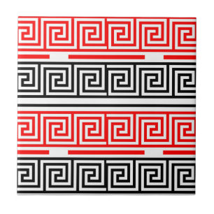 Rood Wit Zwart Grieks Key Fret Patroon Ontwerp Tegeltje