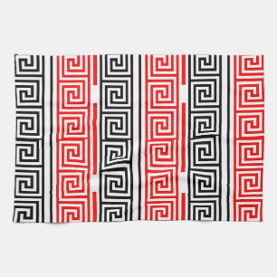 Rood Wit Zwart Grieks Key Fret Patroon Ontwerp Theedoek