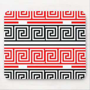 Rood Wit Zwart Grieks Sleutel Fret Patroon Ontwerp Muismat