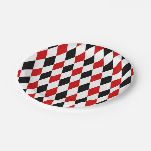 Rood Wit Zwart Harlekijn Diamant Patroon Papieren Bordje