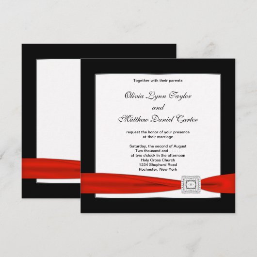 Rood Wit Zwart Rood Zwart Zwart Trouwen Kaart (Voorkant / Achterkant)