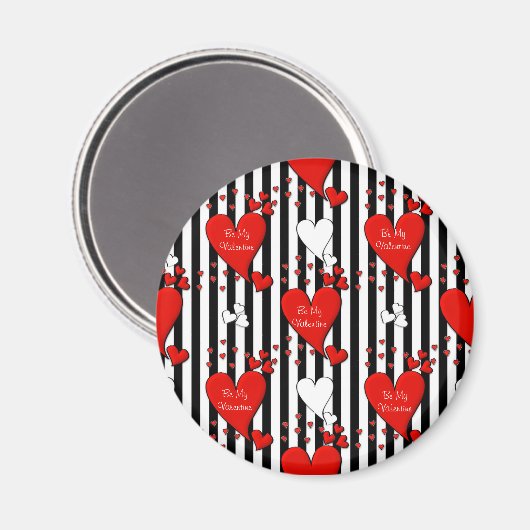 Rood Wit Zwart Valentijn Harten Magnet Magneet (Voorkant / Achterkant)
