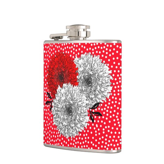  rood-witte bloemen en poka-puntenontwerp heupfles (Links)