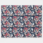 Rood, witte bloemen op blauw. fleece deken (Voorkant (Horizontaal))