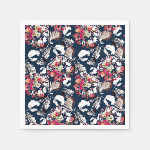 Rood, witte bloemen op blauw. servet