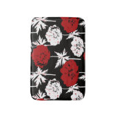 Rood, witte bloemen op zwart. badmat (Voorkant Verticaal)