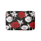 Rood, witte bloemen op zwart. badmat (Voorkant)