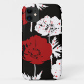 Rood, witte bloemen op zwart Case-Mate iPhone case (Achterkant)