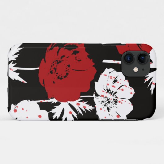 Rood, witte bloemen op zwart Case-Mate iPhone case (Achterkant (horizontaal))