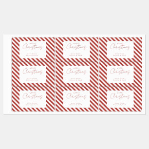 Rood & Witte Candy Cane Strepen Prettig Kerstfeest Labels