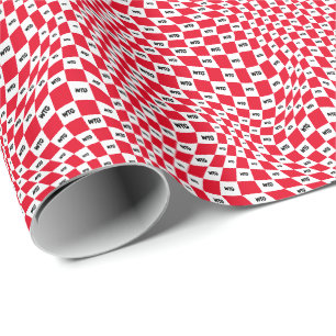 Rood-witte controle met monogram Zwarte Initialen Cadeaupapier
