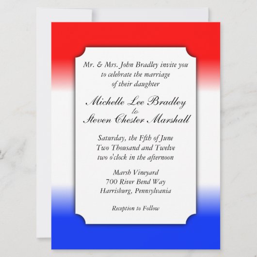 Rood-witte en blauwe streep-bruiloft uitnodigingen (Voorkant)