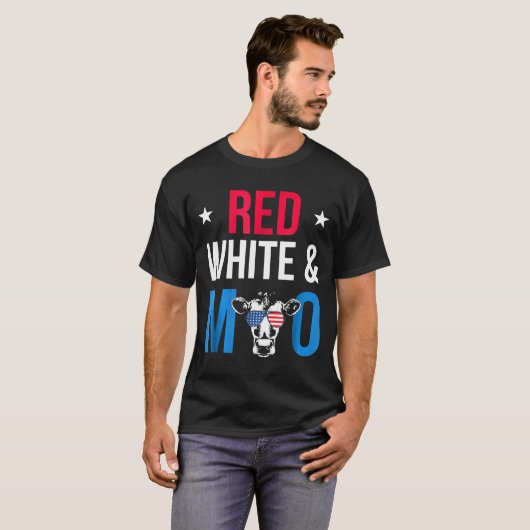 Rood-witte en Moo-patriottische Amerikaanse vlagge T-shirt (Voorkant volledig)
