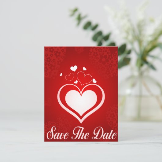 Rood-Witte Hart Save The Date Aankondiging (Staand voorkant)