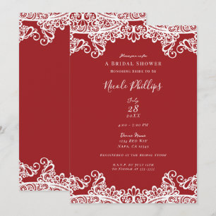 Rood & Witte Kant Elegante Chique Bruidsdouche Kaart